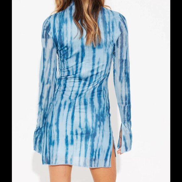 Blue Mesh Tie-Dye Bodycon Mini Dress - Picture 3 of 4